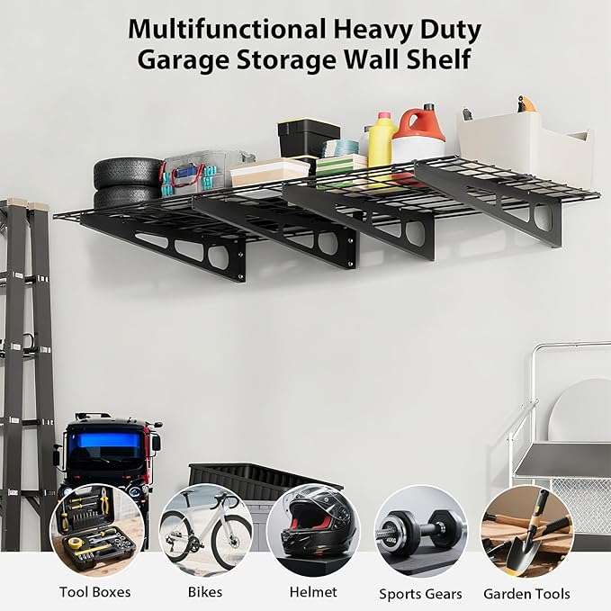 GarveeHome 2 Pack 2x6 ft Garage Storage Shelving Wall Mounted, 24 in-by-72 in 1600 LBS Heavy Duty Sturdy Storage Shelves, Wall Shelves Folding Storage Garage Organization for Warehouse, Laundry