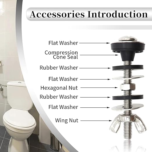 Universal Toilet Tank to Bowl Bolts Kit, Heavy Duty Toilet Bolts, Waterproof Stainless and Rubber Washers Gaskets with Extra Long Nut Screw for Fastening (Silver) (4, Short)