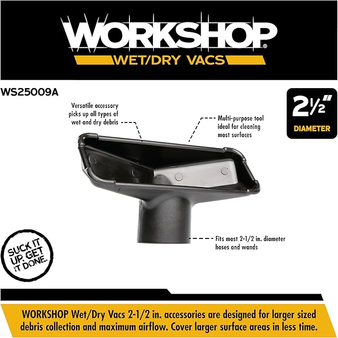 WORKSHOP Wet/Dry Vacs Shop Vacuum Accessories WS25009A Utility Nozzle Attachment for Wet Dry Vacuum Cleaners, Fits 2-1/2-inch Extension Wands and Hoses