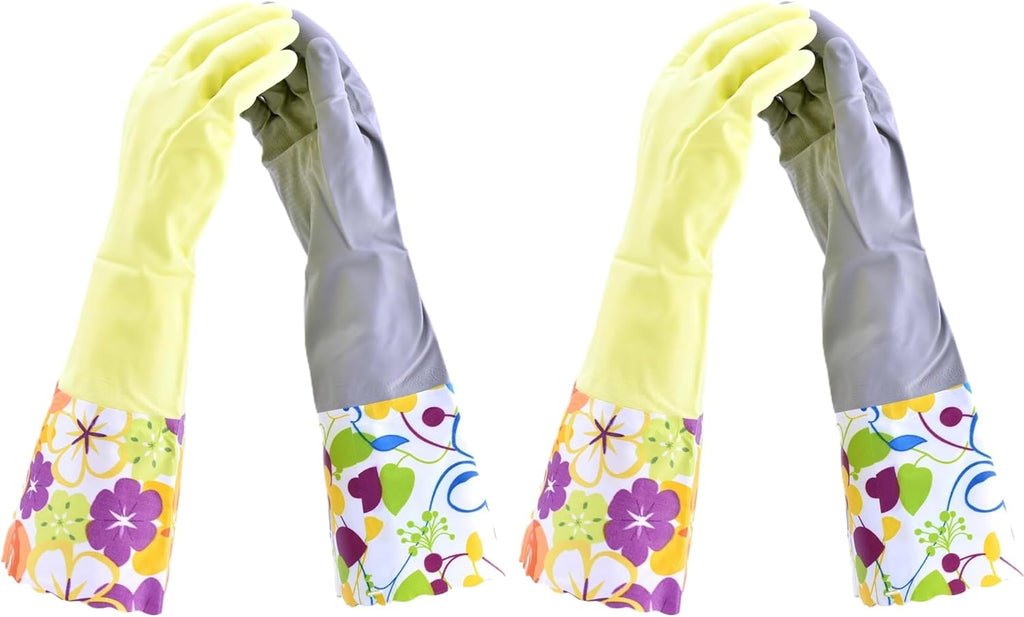 Household Gloves - Latex-Free, Waterproof, Long Cuff, Soft Lining Non-Slip, Adjustable Strap, Multi-Layer Protection, Flexible, Durable, Chemical-Resistant, Reusable for Cleaning, 4 Pair XL