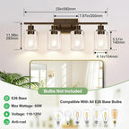 4 Light Bathroom Light Fixtures, Oil-Rubbed Bronze Modern Vanity Lights with Clear Glass Shades, Bathroom Wall Lamp for Mirror Living Room Cabinet
