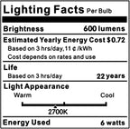 LiteHistory Dimmable G16.5 LED Light Bulb 6W Equal 60W 600lm AC120V Candelabra Bulb 60W for Chandeliers, Ceiling Fan, Vanity Warm White 2700K Globe Light Bulb 6Pack