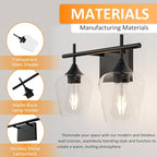Vanity Bathroom Light, 2-Light Bathroom Light Fixtures Over Mirror, Black Vanity Lights for Bathroom with Clear Glass, Modern Wall Lamp for Cabinet Hallway, Bedroom