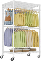 VIPEK R2 Pro Rolling Garment Rack Heavy Duty Clothes Rack with Locking Wheels Adjustable Shelves 2-Sided Hanging Rods Metal Closet Freestanding Clothing Racks, Max load 600lbs, White