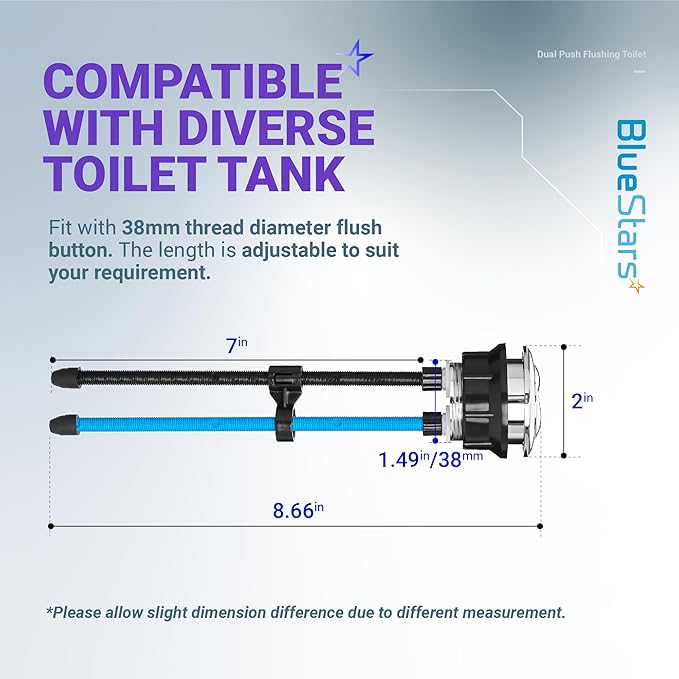 BlueStars 38mm Toilet Push Button Thread Diameter, Dual Push Flushing Toilet Water Tank Button - American Standard - Pack of 2
