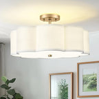Gold Semi Flush Mount Ceiling Lights, 4-Light 18" Ceiling Light Fixtures with Fabric Shade in Flower Shape, Farmhouse Brass Drum Lighting for Nursery Bedroom Kitchen, AD-22009-4SF-GD
