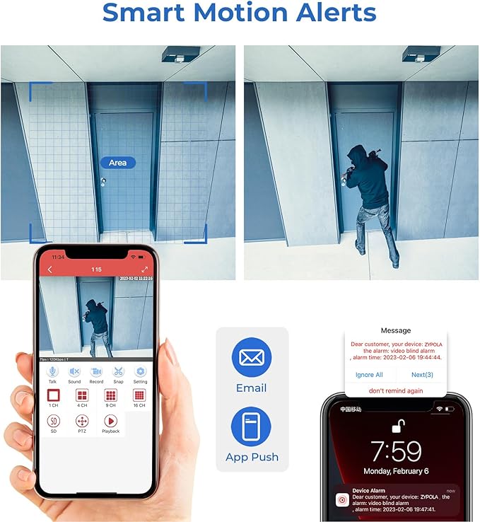 Zypola® Wireless Security Camera System, 4CH NVR with 4 WiFi Outdoor Cameras and 500GB HDD, 1080P Full HD Video, Color Night Vision, Human Motion Detection, Weatherproof for Home Business