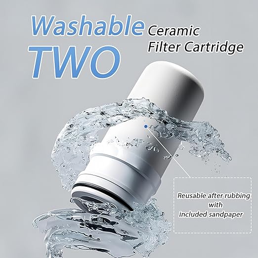 VYNTRA Faucet Water Filter, 7-Layer Kitchen Filter Water Faucet Element, 350 Gallons Activated Carbon Ceramic Filter Reduces 99% Chlorine, Limescale, Heavy Metals (2*Filter & 6*Adaptors) Gray