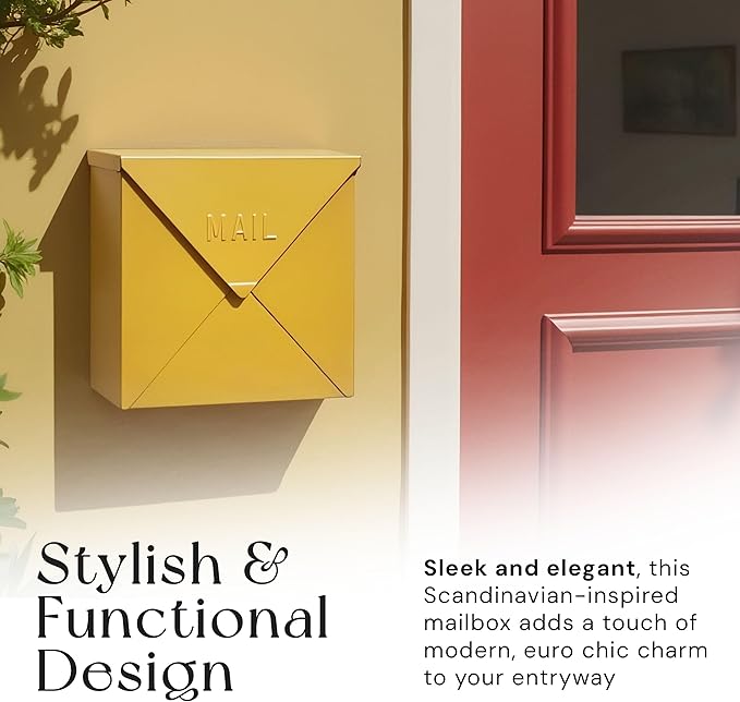 NACH Mailboxes for Outside Wall Mount, 12 x 12 x 4.8 inch Yellow Mail Boxes for House Outside, Waterproof Mailboxes for Outside - Chicago Style Mail Box