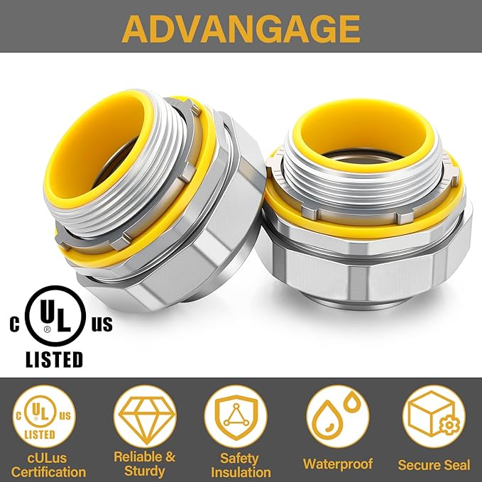 Gisafai 5 Pcs Liquid Tight Connector Straight Insulated Zinc Die Cast Metal Tight Electrical Conduit Fittings for 1-1/2 Inch Flexible and Type B Flexible