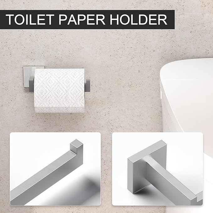 5-Pieces Bathroom Hardware Set, SUS304 Stainless Steel Wall Mounted 16 Inch Hand Towel Bar, Toilet Paper Holder, Towel Ring, Towel Hooks, Bathroom Towel Bar Set, Brushed Nickel