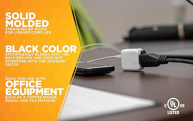 Woods Light Duty Extension Cord - Indoor Power Solution for Office & Household Use - SJTW Extension Cord - 16 Gauge - 3 Conductor - 25 Feet - Black (Pack of 12)