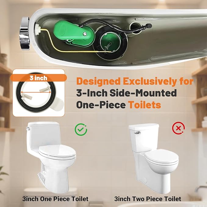 3-Inch Flush Valve Repair Kit for Most One-Piece Toilets, Compatible with TOTO Replacement Parts, Includes Toilet Flush Valve, Adjustable Fill Valve, Flush Handle Lever, Gasket