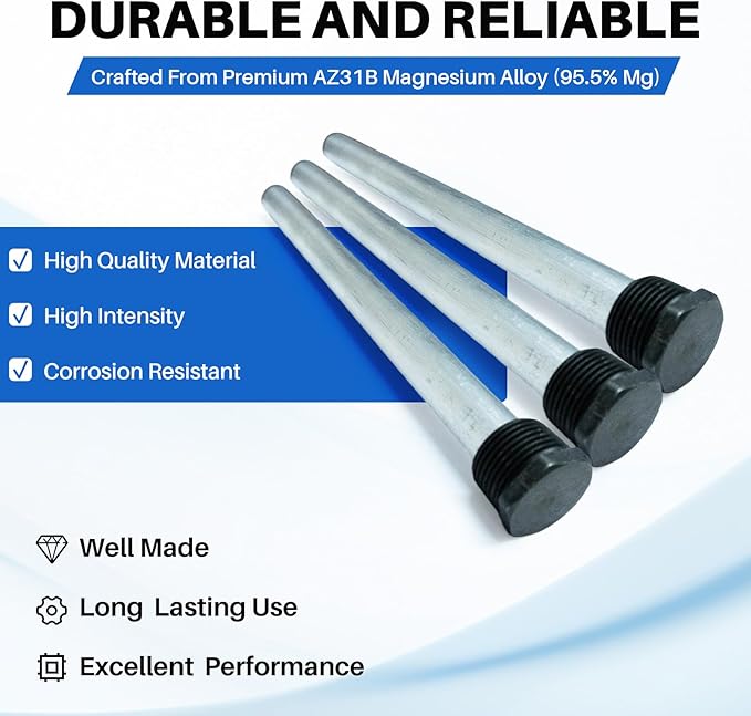 RV Water Heater Anode Rods 9.25" x 3/4" NPT (3-Pack), Premium Magnesium Anode Rod Kit for Suburban hot Water heaters 232767, Extended Life Protecting Anode Rods for Water Heater Liner