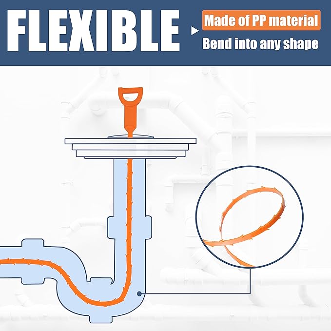 8 Pack 25inch Drain Snake Clog Remover, Drain Hair Remover, Sink Snake Drain Auger Cleaner Tool For Bath Tub, Toilet, Kitchen Sink, Sewer