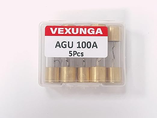 100A AGU Fuse 100 Amp Gold Plated Glass Inline Automobile Audio Fuses for Car Auto Stereo Amplifier Safety Power Protection 12V (Pack of 5 Pcs)