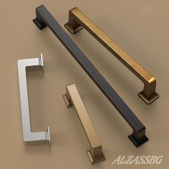 Alzassbg 10 Pack Champagne Bronze Cabinet Pulls, 3-3/4 Inch(96mm) Hole Centers Cabinet Handles Square Kitchen Hardware for Cabinets AL3046TGP