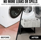 Washer and Dryer Pedestals with Pullout-Shelf - 28" W, 18" H, Black Steel Universal Fit with Major Brands | Laundry Pedestal with Drain Pan & Hose | Washer Stand for Back Pain Relief, 800 lbs Capacity