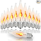 12 Pack C7 Flickering Flame Light Bulbs, Clear E12 Flickering Flame Bulb, Ideal for Christmas & Halloween Candelabra Light Bulbs & String Light Replacement, 1W, 120V