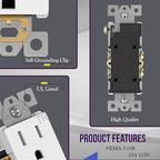 ENERLITES 61501-TR-WWP Decorator Receptacle Outlet with Wall Plate, Tamper-Resistant, Residential Grade, 3-Wire, Self-Grounding, 2-Pole, 15A 125V, UL Listed, White
