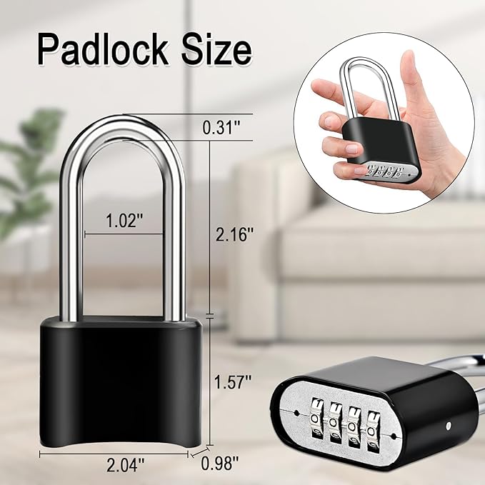 2pcs Combination Lock, 4-Digit Heavy Duty Combo Lock, Combination Padlock Outdoor Waterproof Gate Locks for Outdoor Fence, Locker, Sheds, Gym, Gate Hasps (2pcs, Long Shackle)
