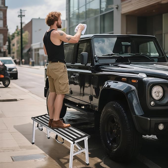 Folding Work Platform Height Adjustment 19-27"(H) Portable Steel Step Ladder Stool for Home, Office, Workshop and Garage, Maximum Load 400lbs