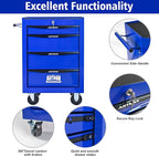 4 Drawers Rolling Tool Box on Wheels, Multifunctional Tool Chest Cabinet with Lock, Drawers Rolling Tool Cart Trolley Organizer Tool Storage Case for Warehouse,Garage,Workshop (Blue)