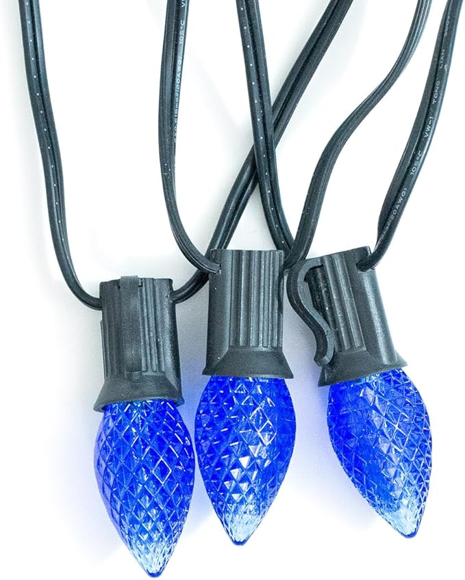 Meconard C7 Led Replacement Christmas Light Bulbs, C7 Shatterproof Led Bulbs for Christmas Indoor Outdoor String Lights, E12 Candelabra Base, Commercial Grade Holiday Bulbs, Blue, 25 Pack