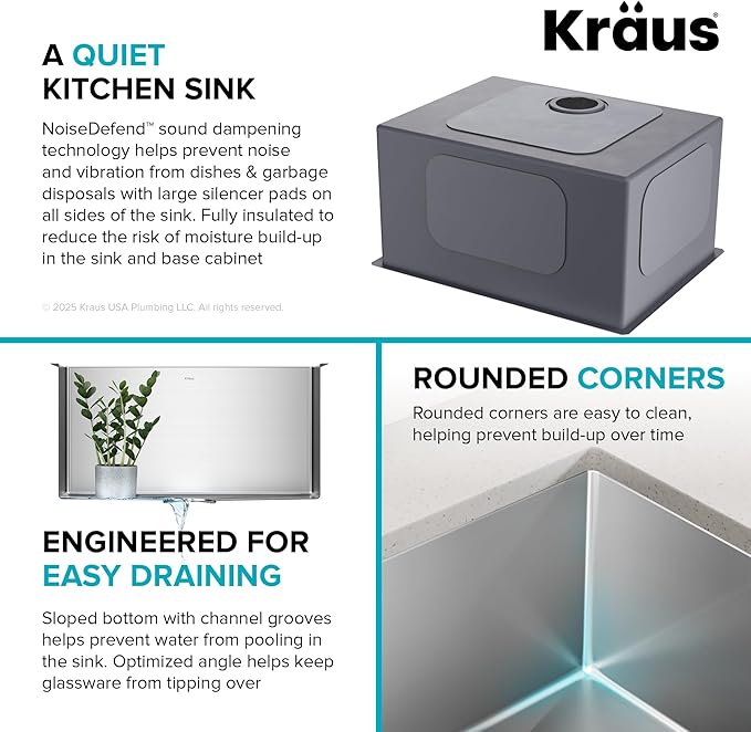 Kraus KHU101-24L Standart PRO 24-inch Undermount 16 Gauge Single Bowl Laundry and Utility Sink, 24 Inch, Tight Radius