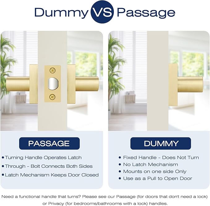 EHOMEWARE 3 Pack Gold Dummy Door Handle, Heavy Duty Single Sided Door Lever, Non Turning Interior Door Handles for Pull or Push Only