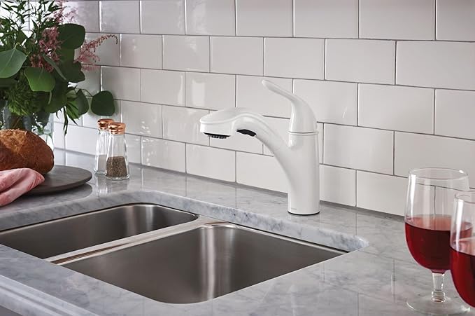 Moen Brecklyn Glacier White One-Handle Single-Hole Kitchen Faucet with Pull-Out Sprayer and Power Clean, Optional Deckplate Included, 87557W