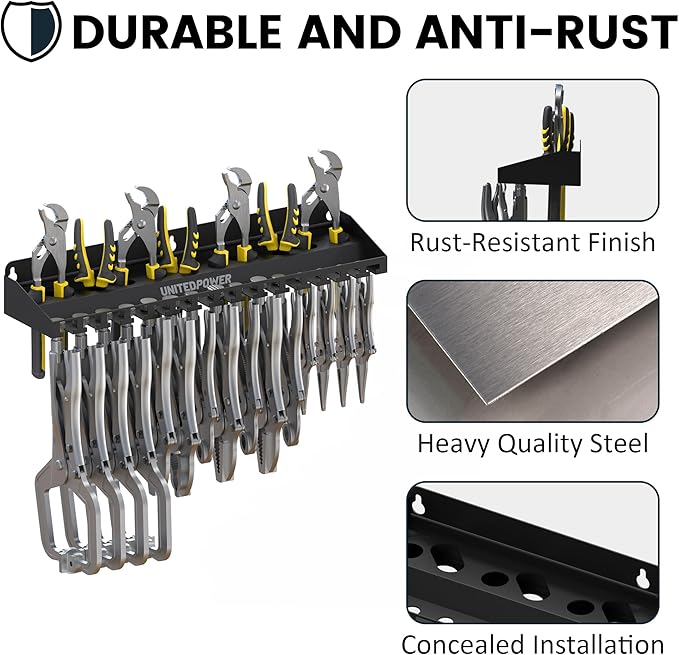 UNITEDPOWER Vise Grip Holder, Wall Mount Pliers Storage Rack Organizer for Workshop, Shed, Garage, Stores up to 15 Vises or 11 Pliers