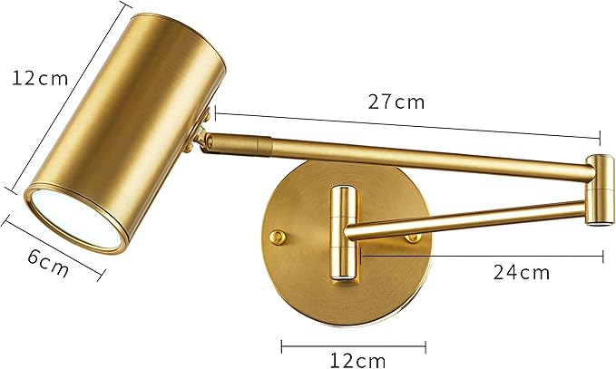 Indoor Wall Light Adjustable Swing Arm 5W LED Metal Wall Lamp 3000K Warm White Retro Vintage Industrial Wall Sconce, for Living Room Bedroom Hallway Corridor Stairs Hall, Gold