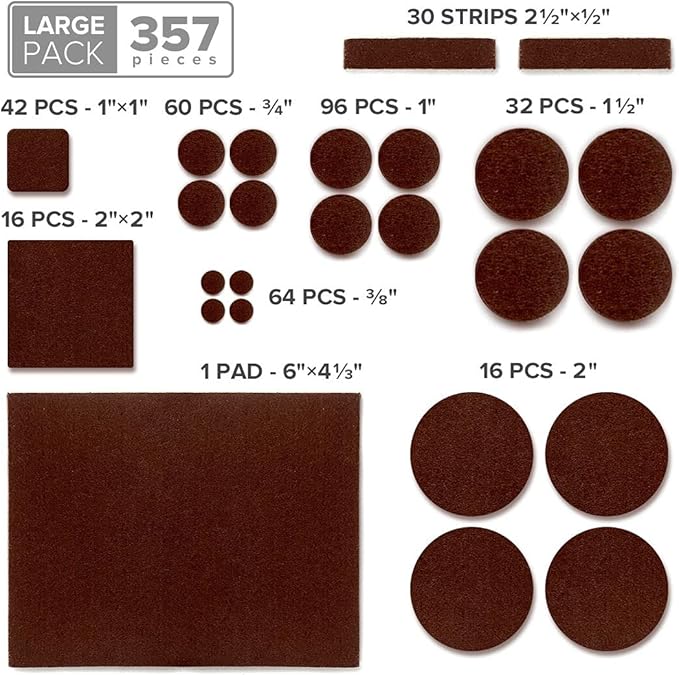 X-PROTECTOR 357 pcs Premium Huge Pack Felt Furniture Pads! Quantity of Furniture Sliders with Many Big Sizes – Your Ideal Floor Protectors. Protect Your Hardwood & Laminate Floor!