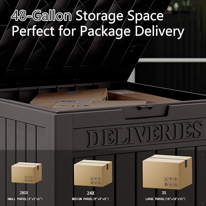 48 Gallon Package Delivery Box for Porch, Outdoor Storage with Lockable Secure, Large Double Wall Resin Outdoor Package Delivery and Waterproof
