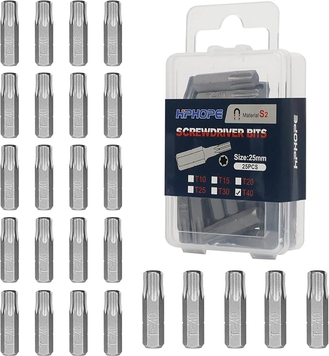 HPHOPE T40 Screwdriver Bit Set, Torx Bits T40, 1/4" Hexagon Bit (Length: 1", 25 Pack)