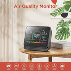 13-in-1 Air Quality Monitor Indoor with Beep Alarm, 6AQI Air Quality Detector with PM1.0 | PM2.5 | PM10 | Temp | CO2 | Formaldehyde | HUM Tester for Home Office Plant (Pearl White)