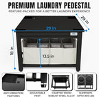Washer and Dryer Pedestals with Pullout-Shelf - 29" W, 18" H, Black Steel Universal Fit with Major Brands | Laundry Pedestal with Drain Pan & Hose | Washer Stand for Back Pain Relief, 800 lbs Capacity