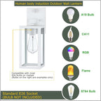 GRUENLICH Dusk to Dawn Large Outdoor Wall Lantern, PIR Motion Sensor Wall Sconce, E26 Base Max 60W, Metal Housing Plus Glass, White Finish, Bulb Not Included, 2-Pack