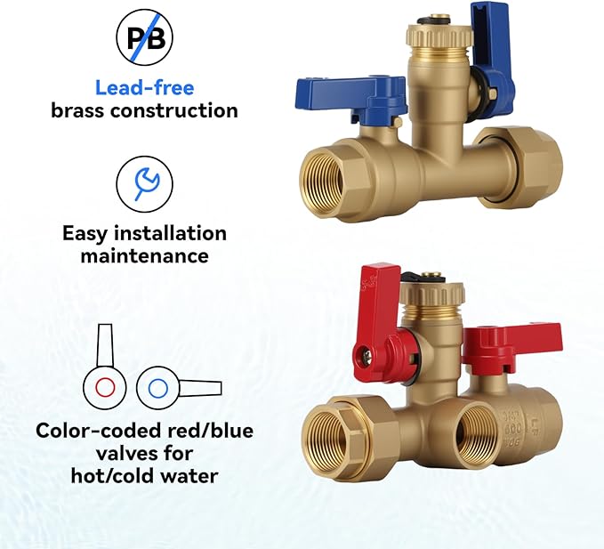 Solimeta 3/4 Inch IPS Isolator Tankless Water Heater Service Valve Kit with Pressure Relief Valve, Lead-Free Brass