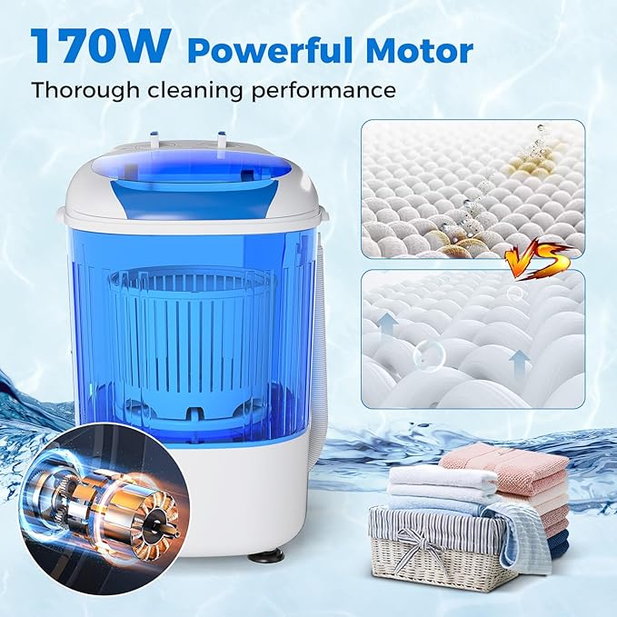 COSTWAY Mini Portable Washing Machine, 5.5 lbs Capacity, Compact Laundry Washer with Spin Tub & Drain Hose, Perfect for Apartment Dorms RV Home (Blue)