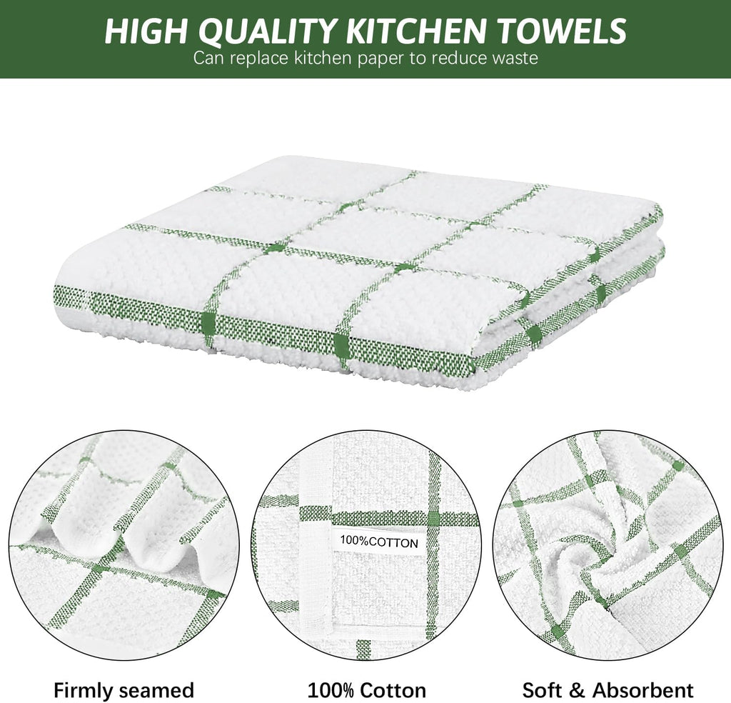 Nialnant 8 Pack Dish Cloths for Washing Dishes, 100% Cotton Reusable Cleaning Rag, Quick Drying Dish Towels for Kitchen,12x12 Inches,Green Plaid