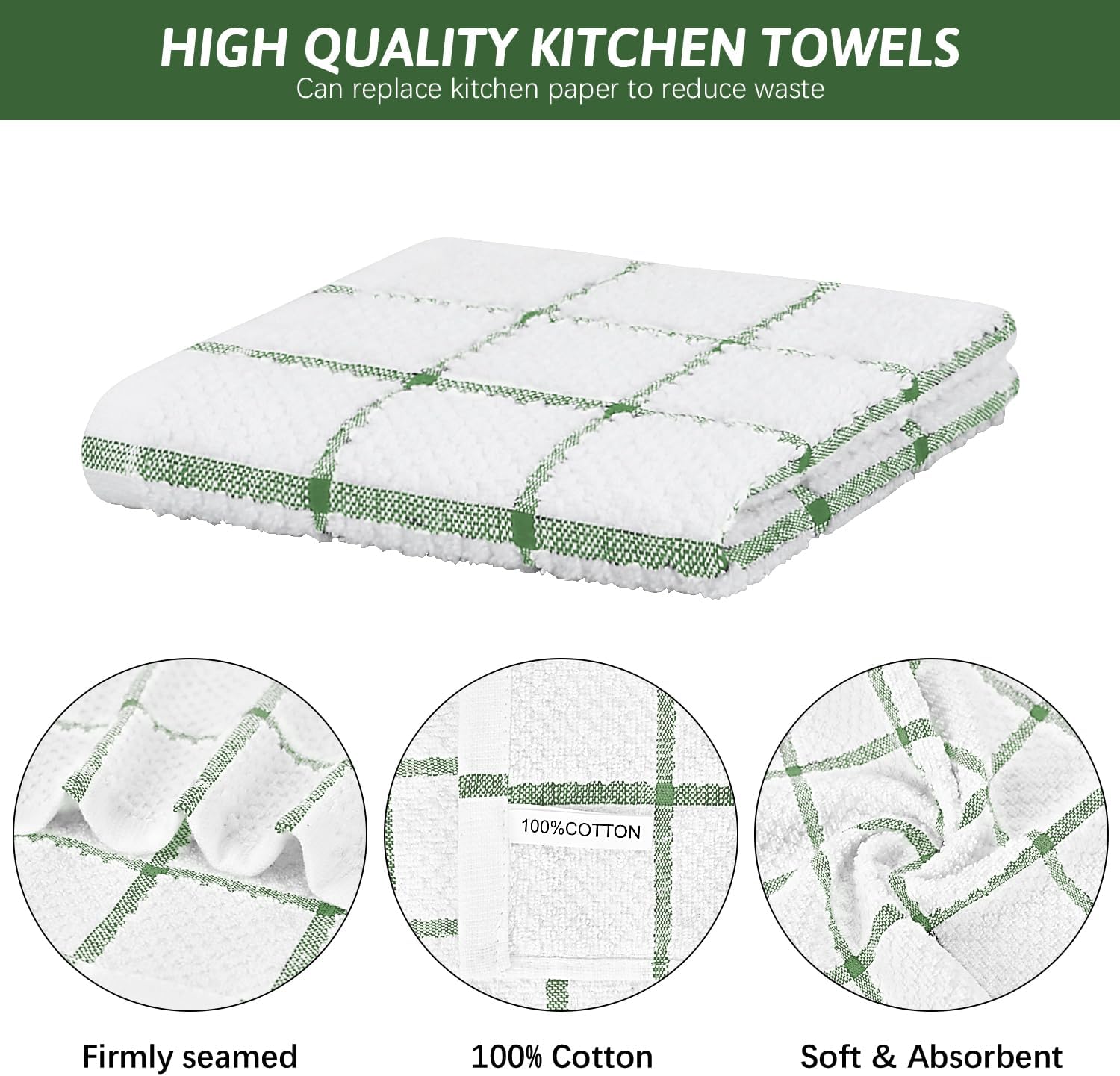 Nialnant 8 Pack Dish Cloths for Washing Dishes, 100% Cotton Reusable Cleaning Rag, Quick Drying Dish Towels for Kitchen,12x12 Inches,Green