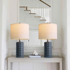 PoKat 20.75" Small Blue Table Lamps, Farmhouse Bedside Lamps for Bedroom Set of 2, Ceramic End Table Lamps for Night Stands Living Room, Modern Nightstand Desk Lamps, Dark Blue