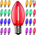 25 Pack LED Replacement Christmas Bulbs,Colored Plastic C9 Clear Replacement Bulbs Multicolor,Shatterproof C9/E17 Intermediate Base 0.6 Watt Great for Christmas Chandeliers Patio String Lights