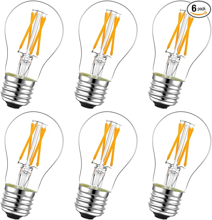 LiteHistory E26 LED Bulb 6W Equivalent 60 Watt Light Bulb Non-Dimmable A15 led Edison Bulb for Ceiling Fan,Wall sconces,Fridge,Desk lamp Warm White 2700K 600lm AC120V Clear 6 Pack