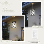 4-Lights Large Outdoor Pendant Light Fixture, E26 Bulb Base Porch Hanging Lighting in Black & Brushed Brass, Modern Exterior Lantern Chandelier Ceiling Mount for Patio Front Door