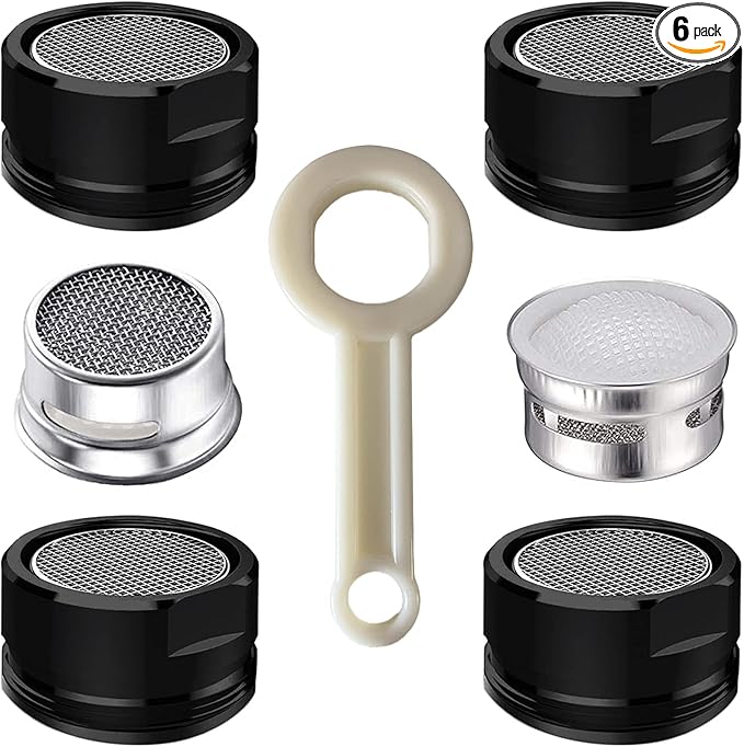 4PCS 2.2 GPM Faucet Aerator, 2 Pack Aeration Filter Replacement Parts With Brass Housing 15/16 Inch 24mm Male Thread Aerator Faucet Filter With Gasket For Kitchen And Bathroom (Black)