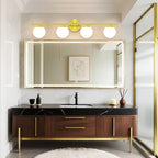 New Bathroom Vanity Light Fixtures Brushed Bronze Milk White Globe Glass Shade Modern Wall Bar Sconce Over Mirror (Brushed Brass, 4T)