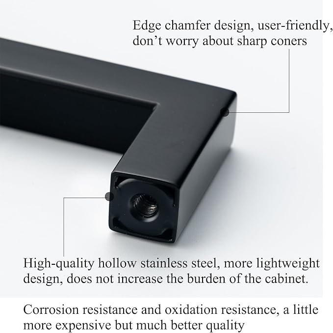 10 Pack Black Cabinet Handles Stainless Steel Matte Black Square Cabinet Pulls Modern Kitchen Cabinet Drawer Handles 3 3/4 Inch Hole Center 96mm